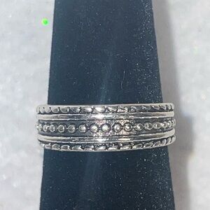 Silver Tone Beaded Band Ring